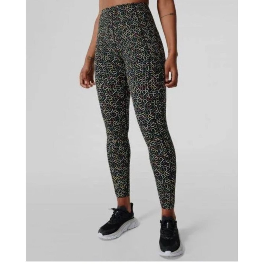 Sweaty Betty Women's Black Power High-Waist Cropped Legging SB Slot Print Size M